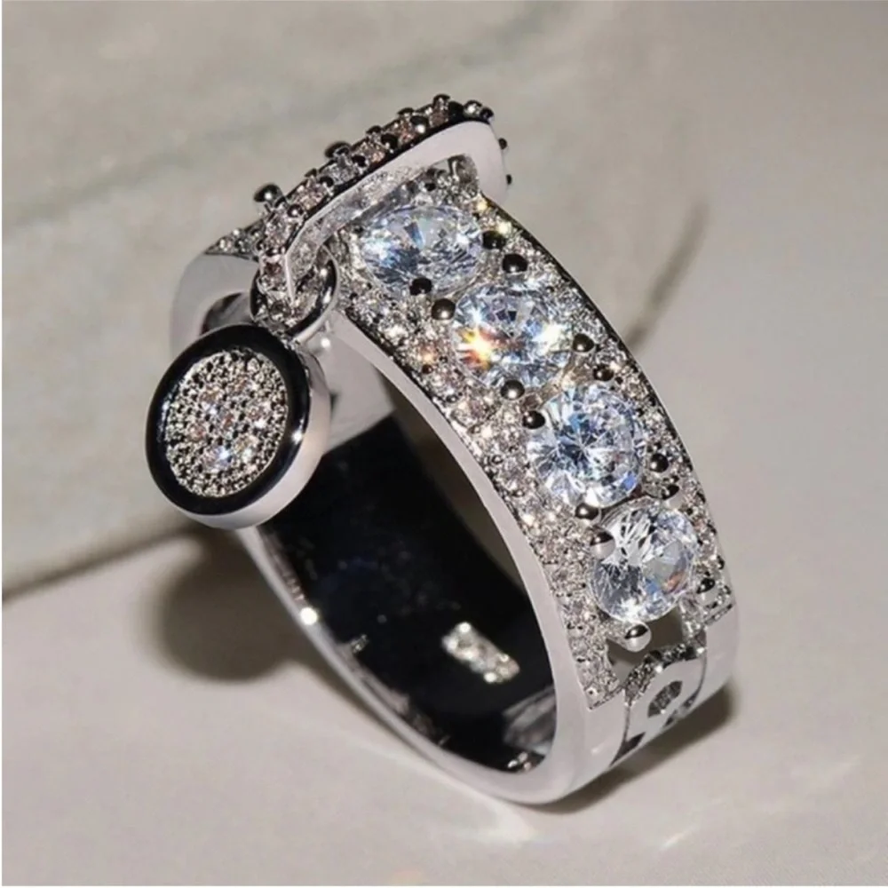 NEW Luxury 925 Silver Beautiful Diamond Round  Cut Ring